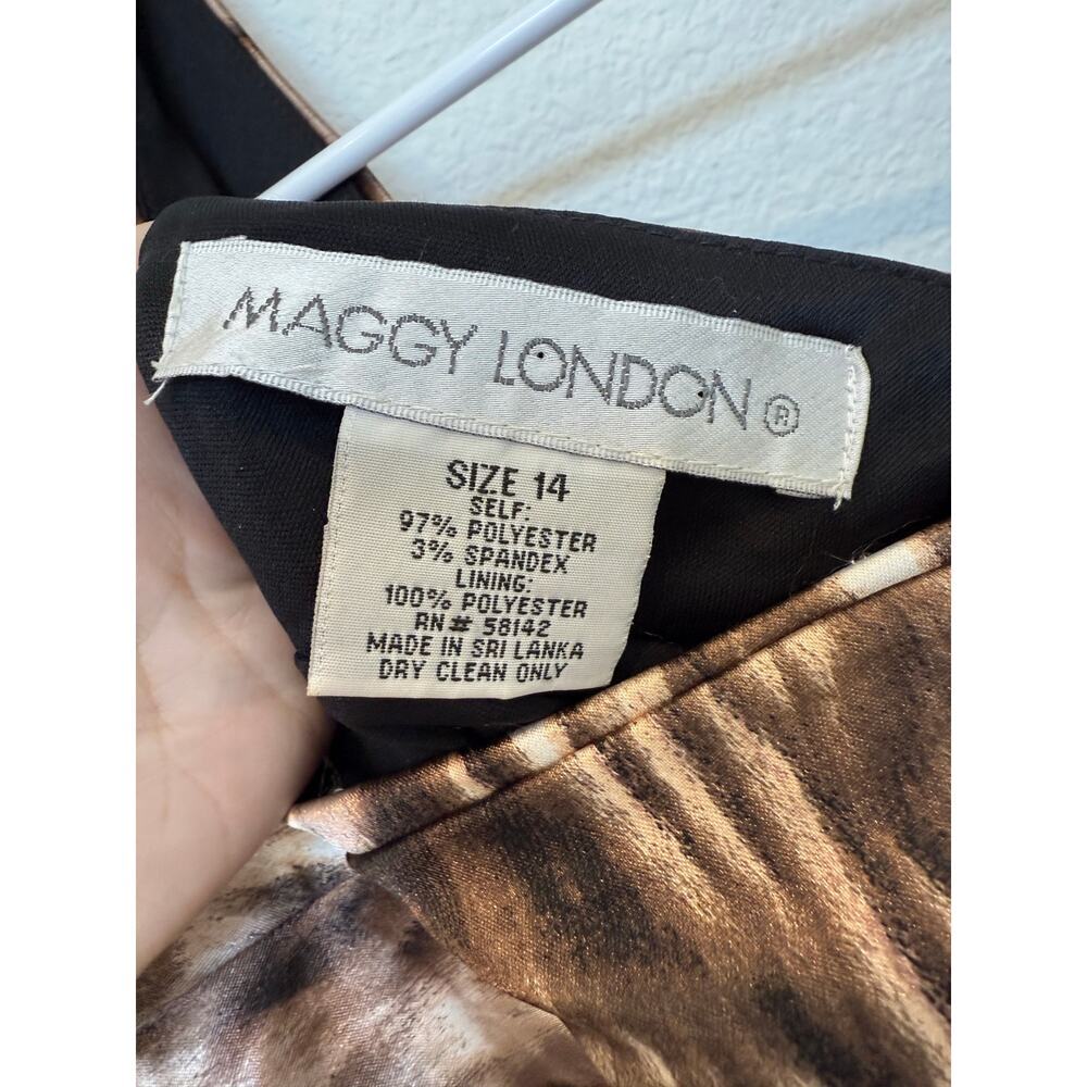 NWT Maggy London Brown Tan Cream Asymmetrical Neckline Cocktail Dress 14 - Picture 5 of 8